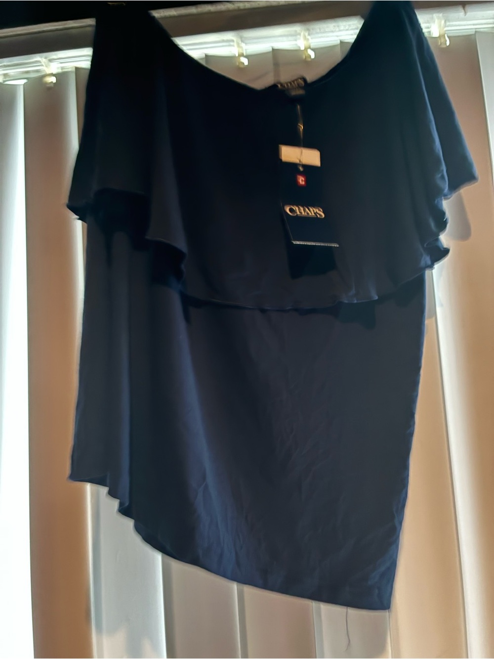 Chaps Navy Off-Shoulder Ruffle Blouse - Picture 3 of 11